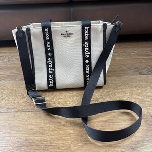 Kate Spade Kip Canvas Mini Tote, Neutral/Black, Crossbody, Double Handle, Fall
